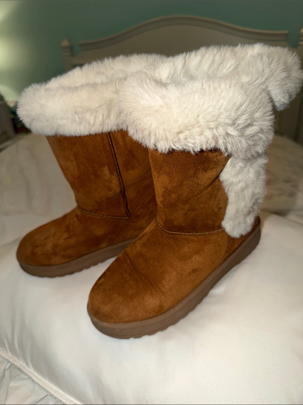 Girls Faux Suede Boots with Faux Fur Trim